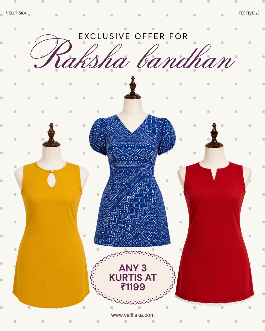 Raksha Bandhan Trio 04: Honey Pie, Blueberry, Cherry Soda Kurti Bundle