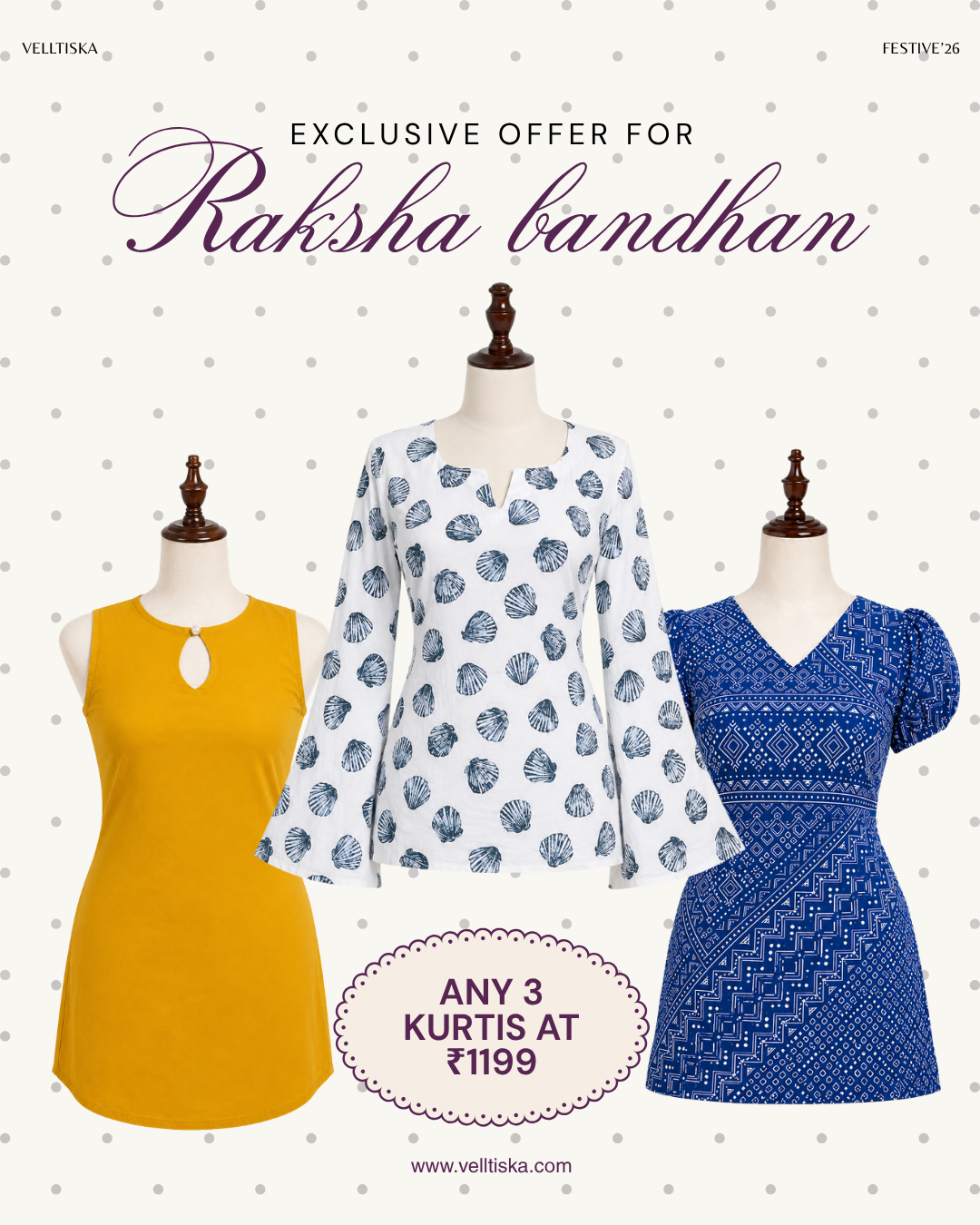 Raksha Bandhan Trio 08: Sea Girl, Honey Pie, Blueberry Kurti Bundle