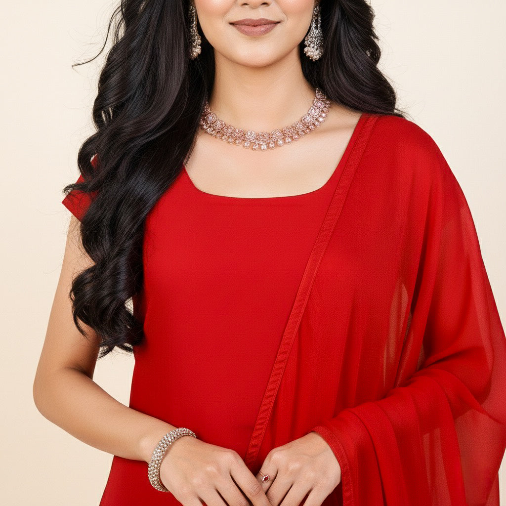 Velltiska Deep Red Sharara Suit With Dupatta