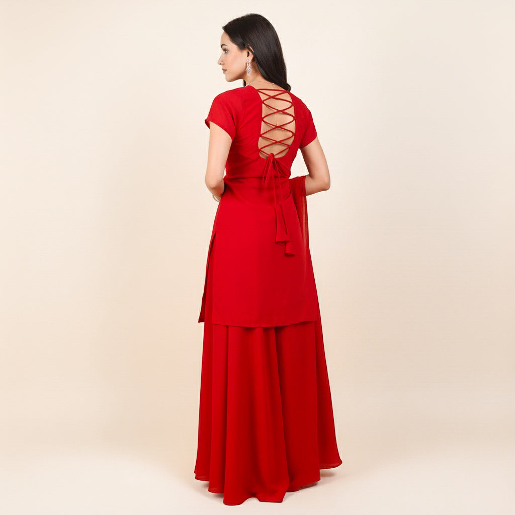 Velltiska Deep Red Sharara Suit With Dupatta