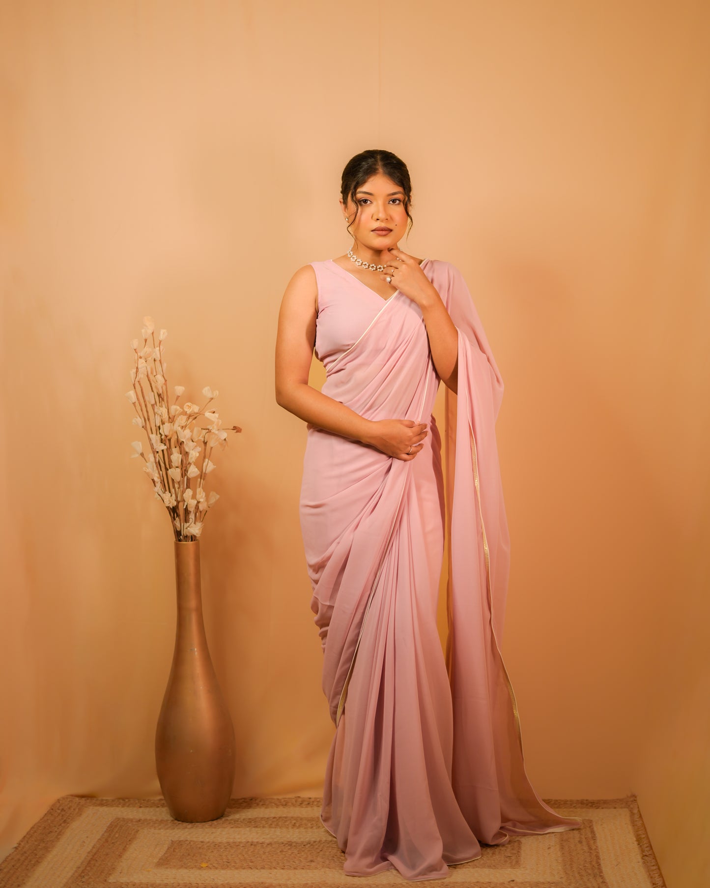Nazakat: Pastel Pink Heavy Georgette Saree with White Piping
