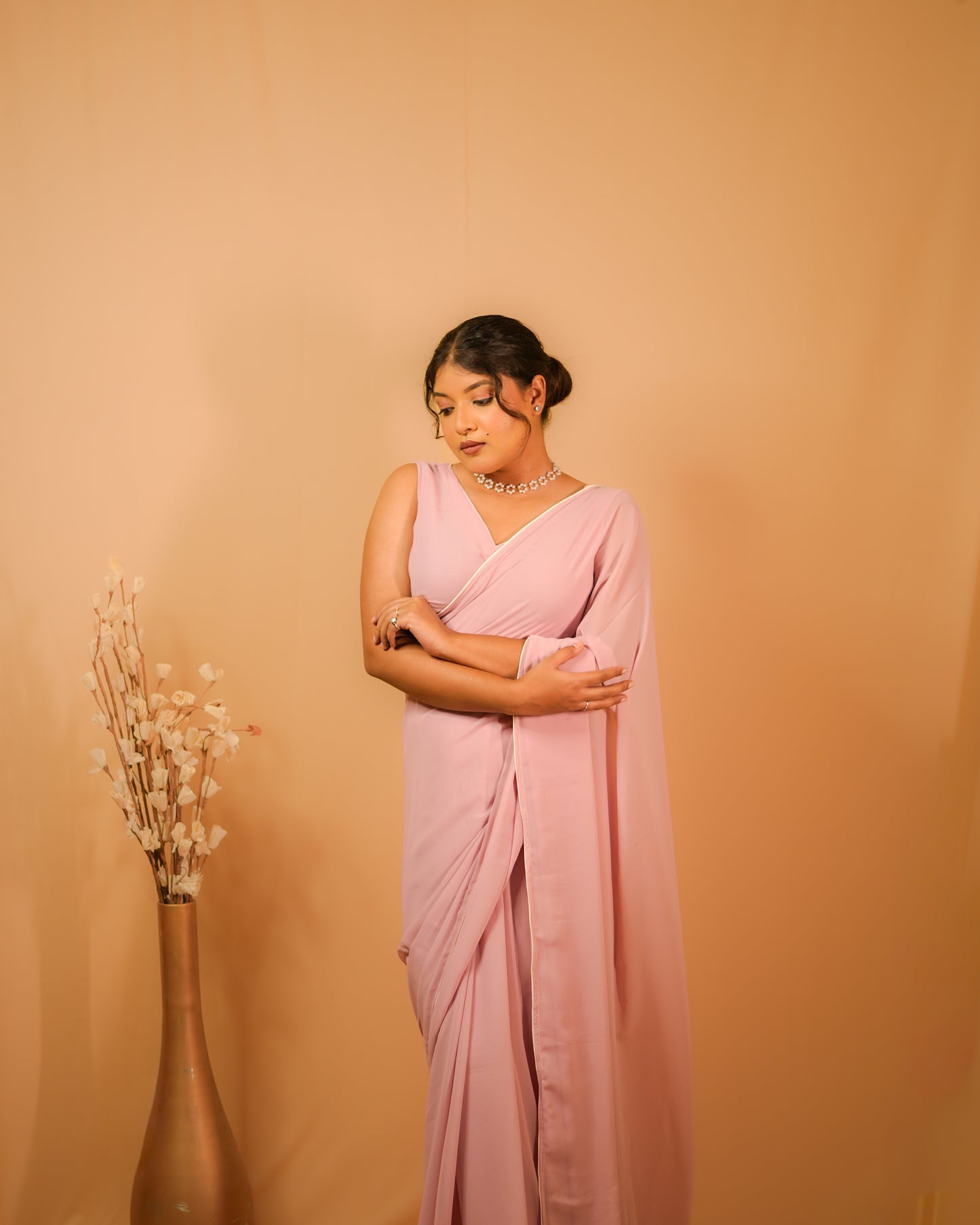 Nazakat: Pastel Pink Heavy Georgette Saree with White Piping