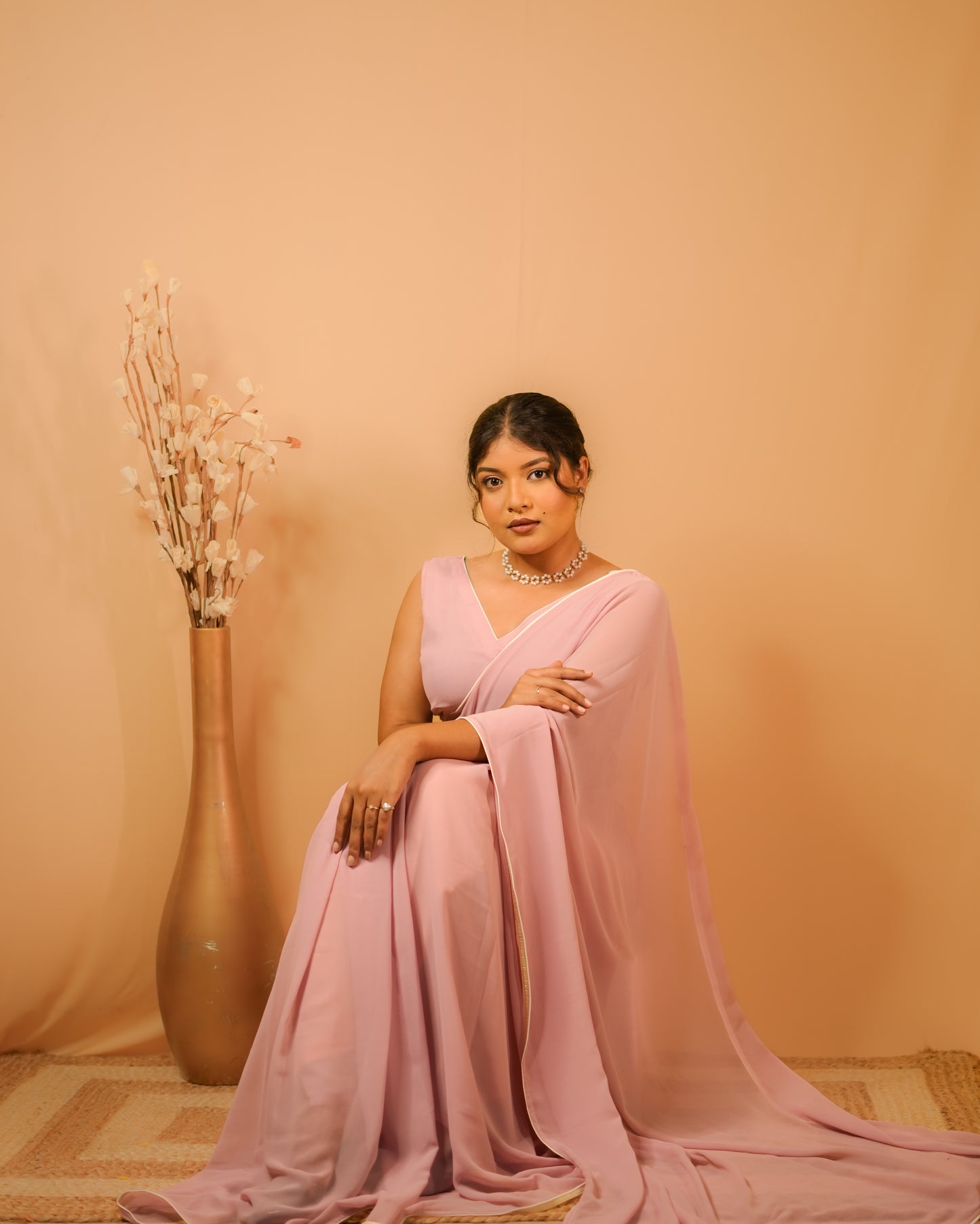 Nazakat: Pastel Pink Heavy Georgette Saree with White Piping