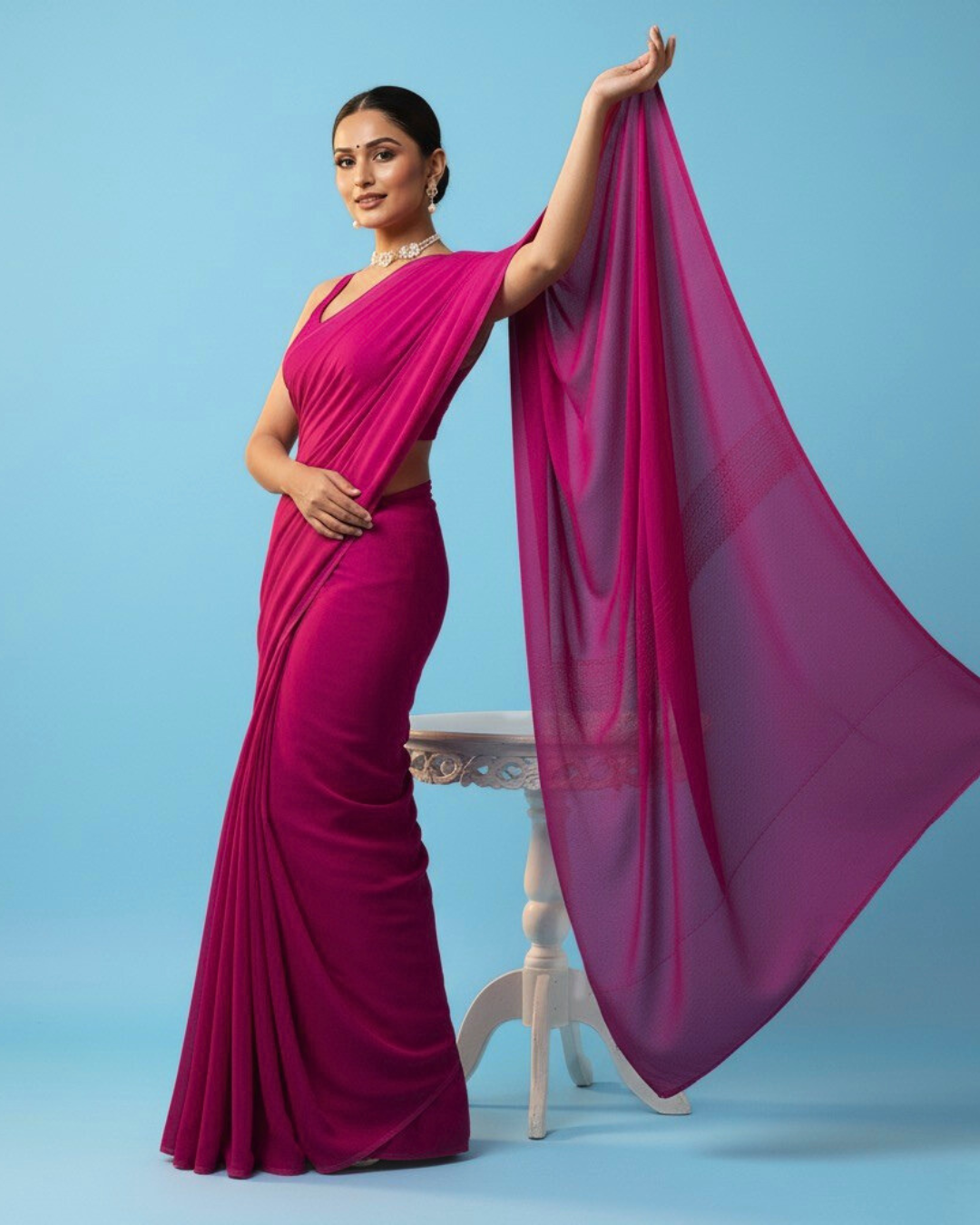 Dilruba: Magenta Heavy Georgette Saree with Piping