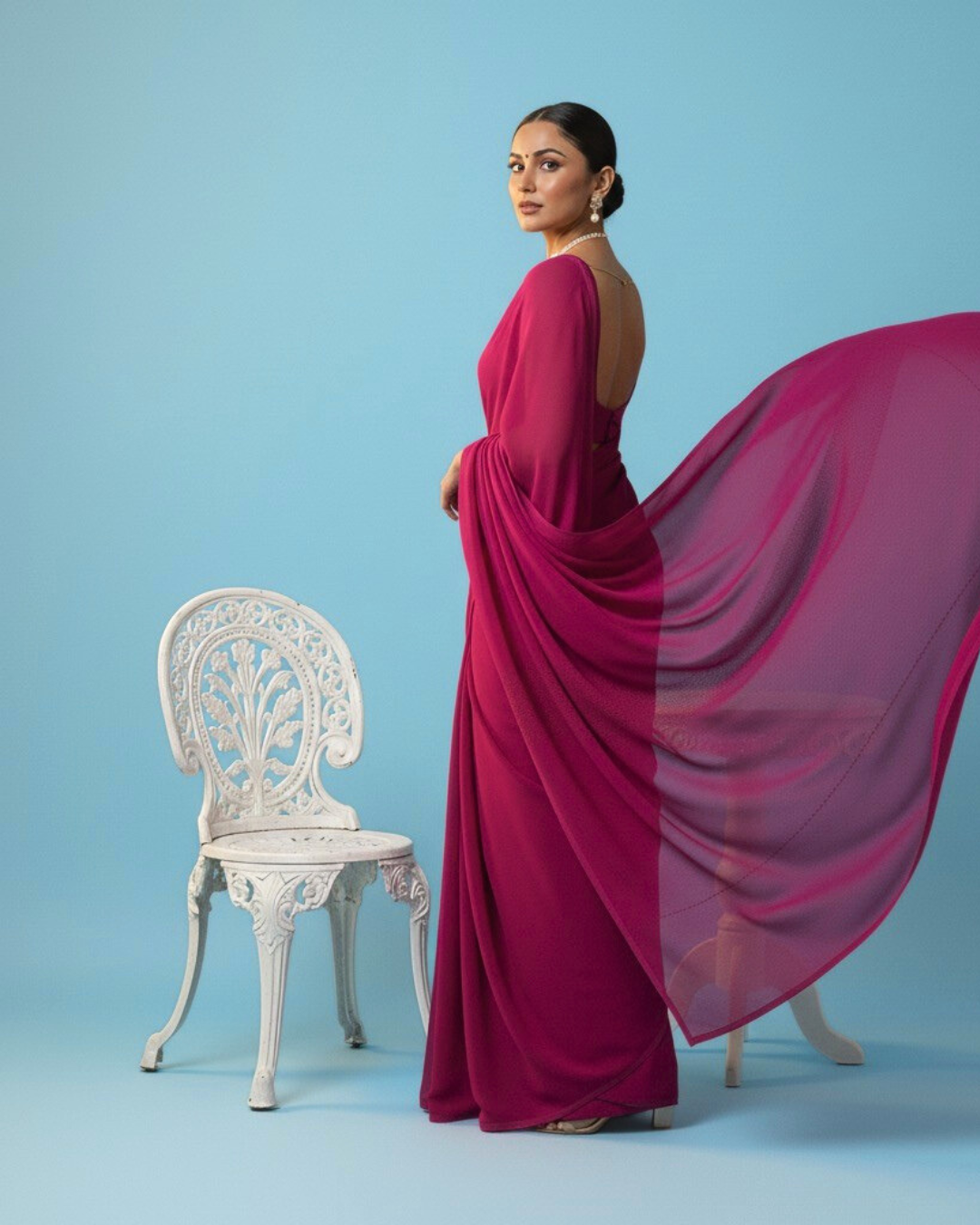 Dilruba: Magenta Heavy Georgette Saree with Piping