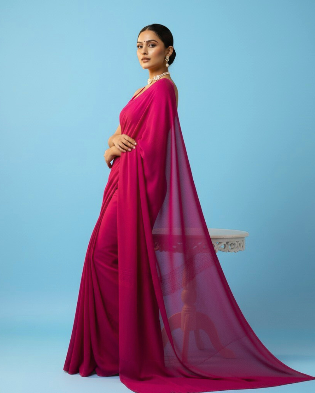 Dilruba: Magenta Heavy Georgette Saree with Piping