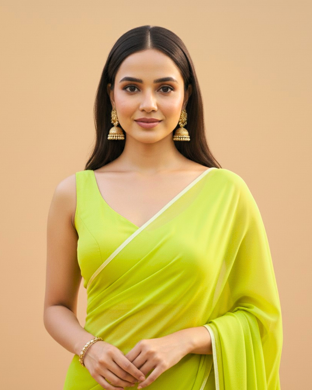 Heer: Neon Green Heavy Georgette Saree with White Piping