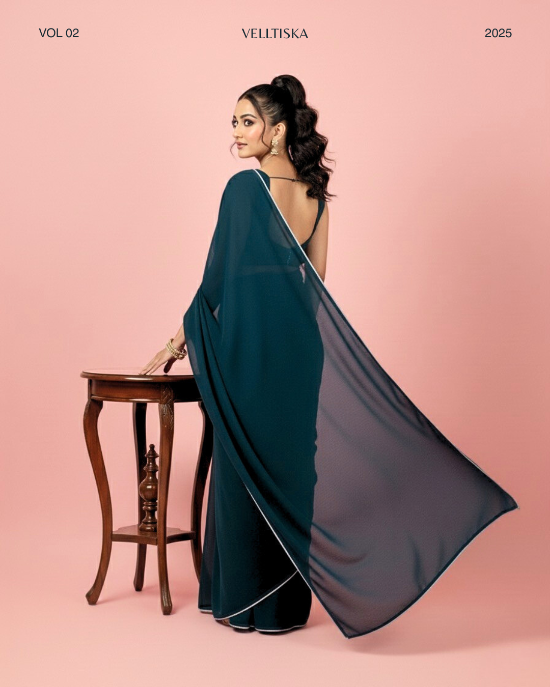 Neelkamal: Teal Blue Heavy Georgette Saree with White Piping