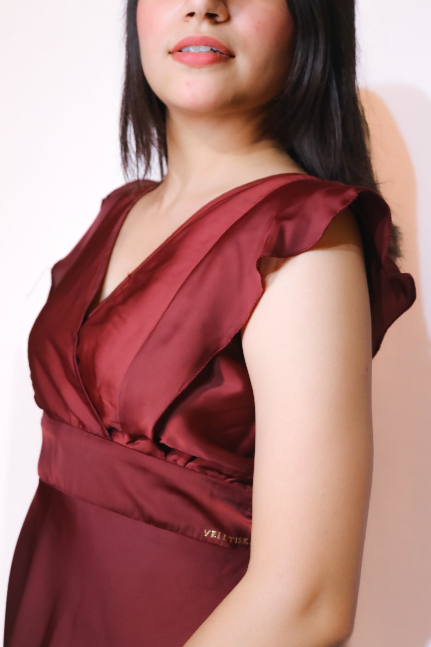 Elegant Maroon Satin Fit & Flare Dress for Women