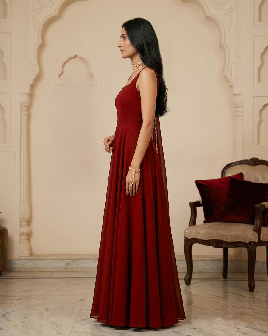 Flared party wear gown with dupatta by Velltiska