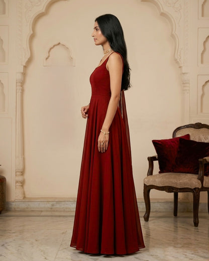 Flared party wear gown with dupatta by Velltiska