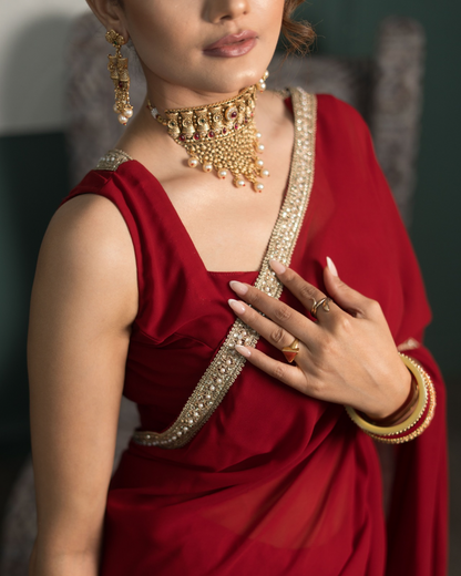 Velltiska Signature Red Saree With Unstitched Blouse