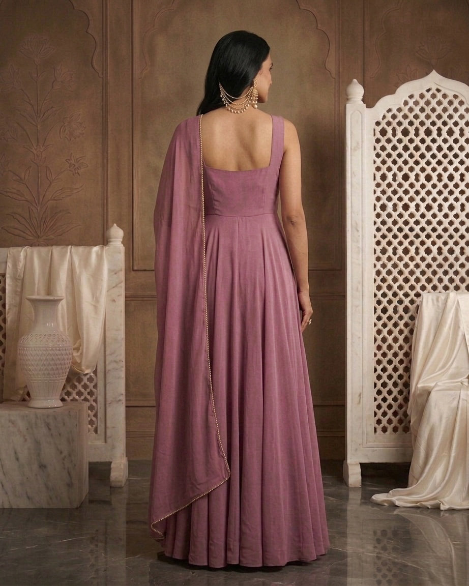 Gulzar: Mauve Pink Anarkali Kurta Set with Dupatta by Velltiska