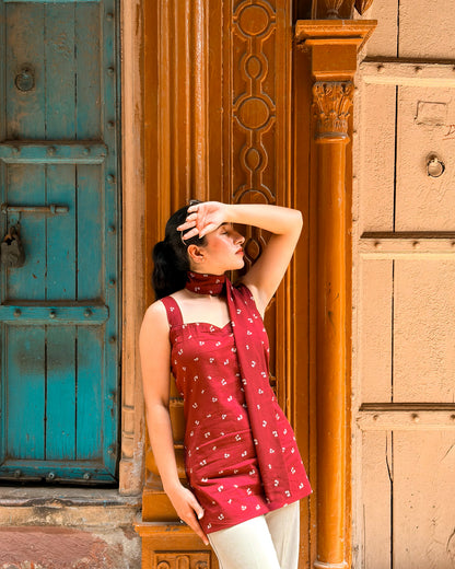 Cheryl Short Kurti with Corset Back and Scarf