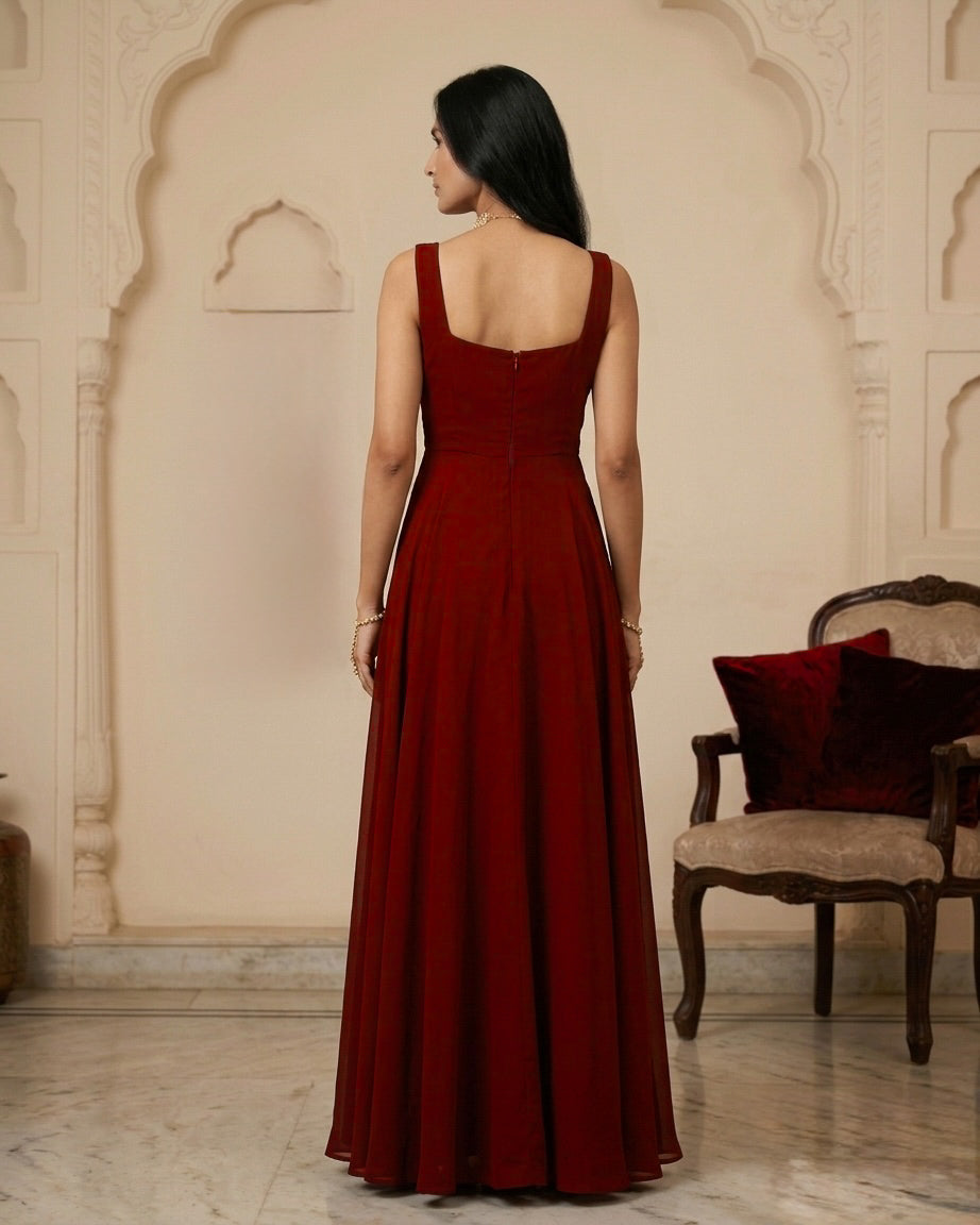 Velltiska red gown with dupatta back view