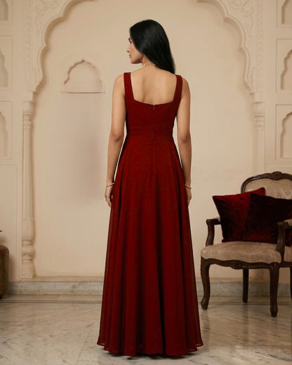 Velltiska red gown with dupatta back view