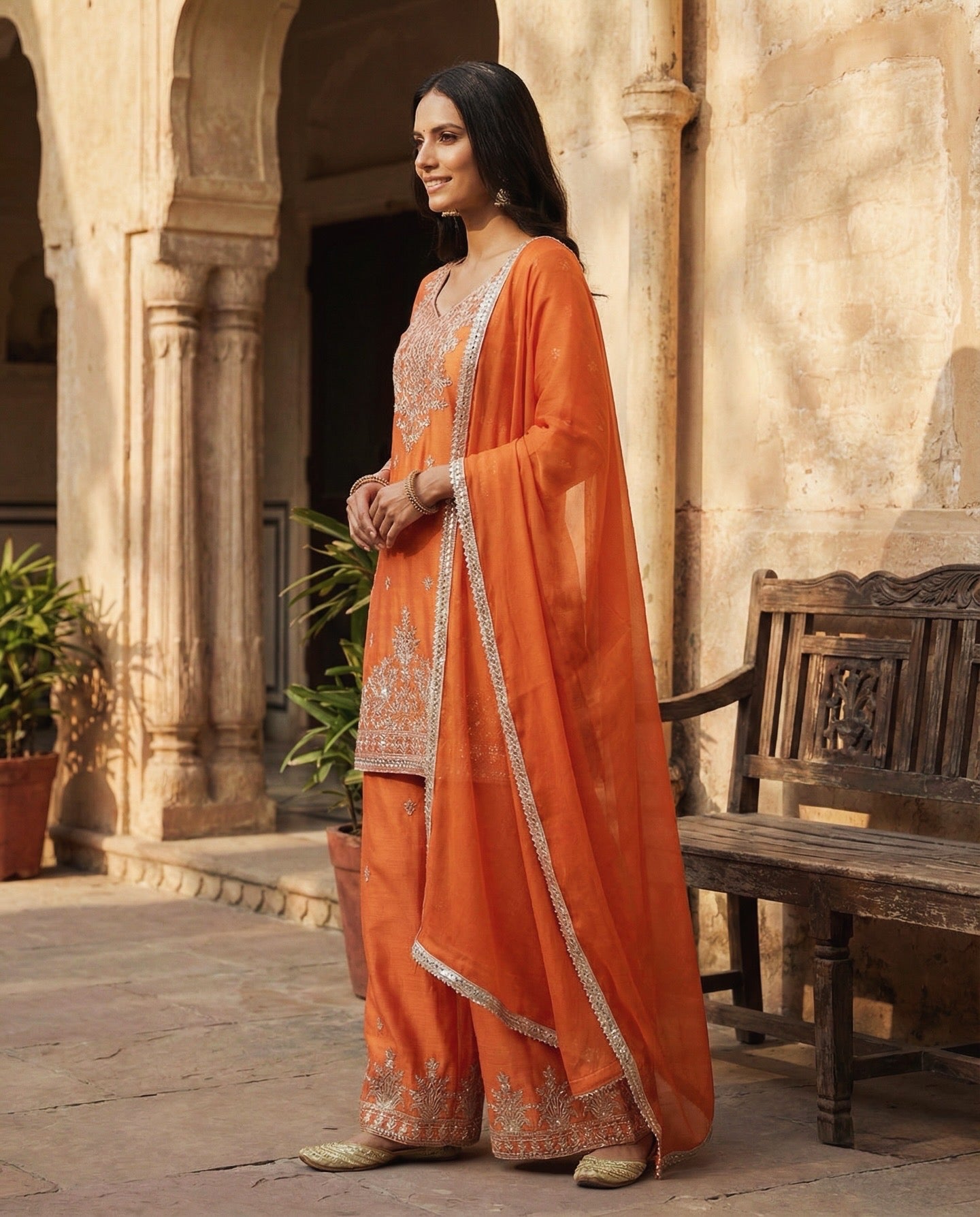 Aarzoo: Embroidered Kurta and Pant Set by Velltiska