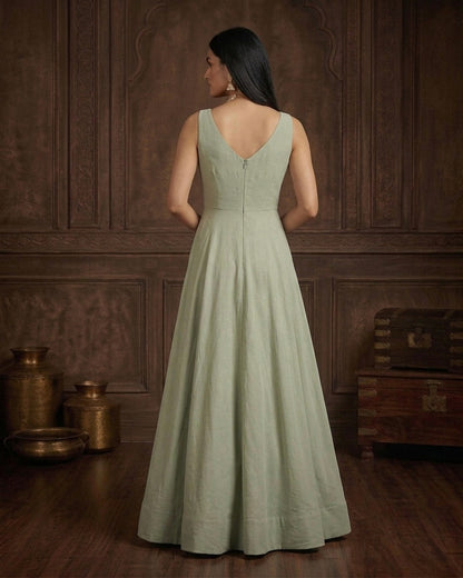 Naaz: Pastel Green Anarkali Kurta Set with Dupatta by Velltiska