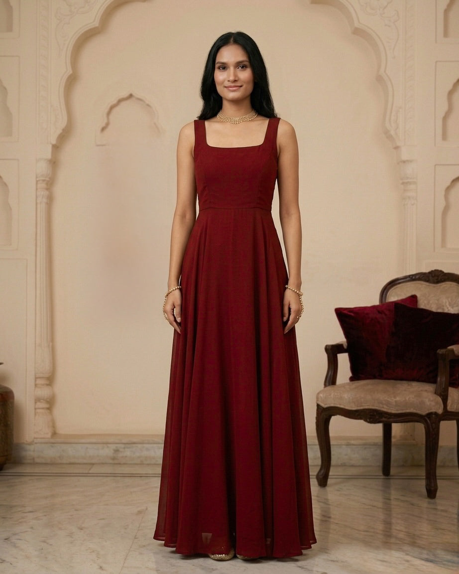 Red gown with dupatta for women