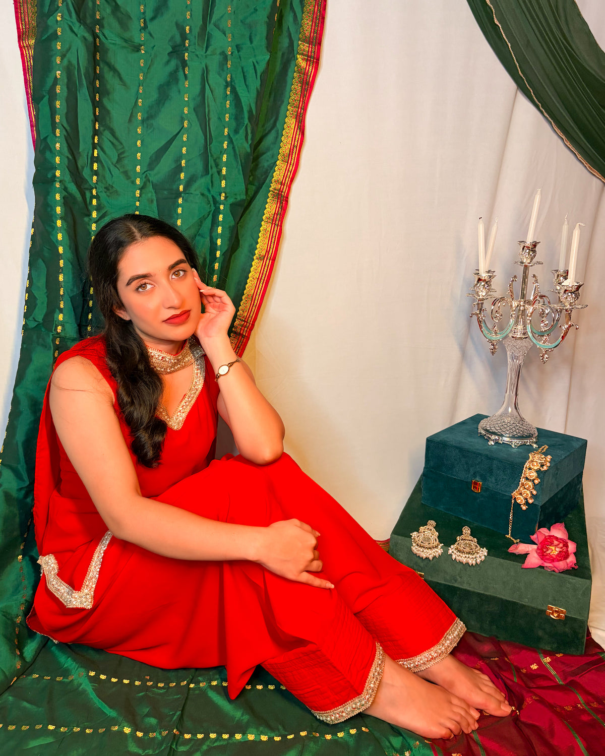 Padmini: Kumkum Red Farshi Salwar Coord Set by Velltiska