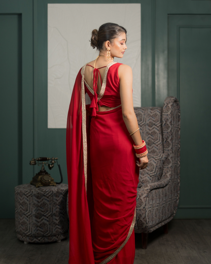 Velltiska Signature Red Saree With Unstitched Blouse