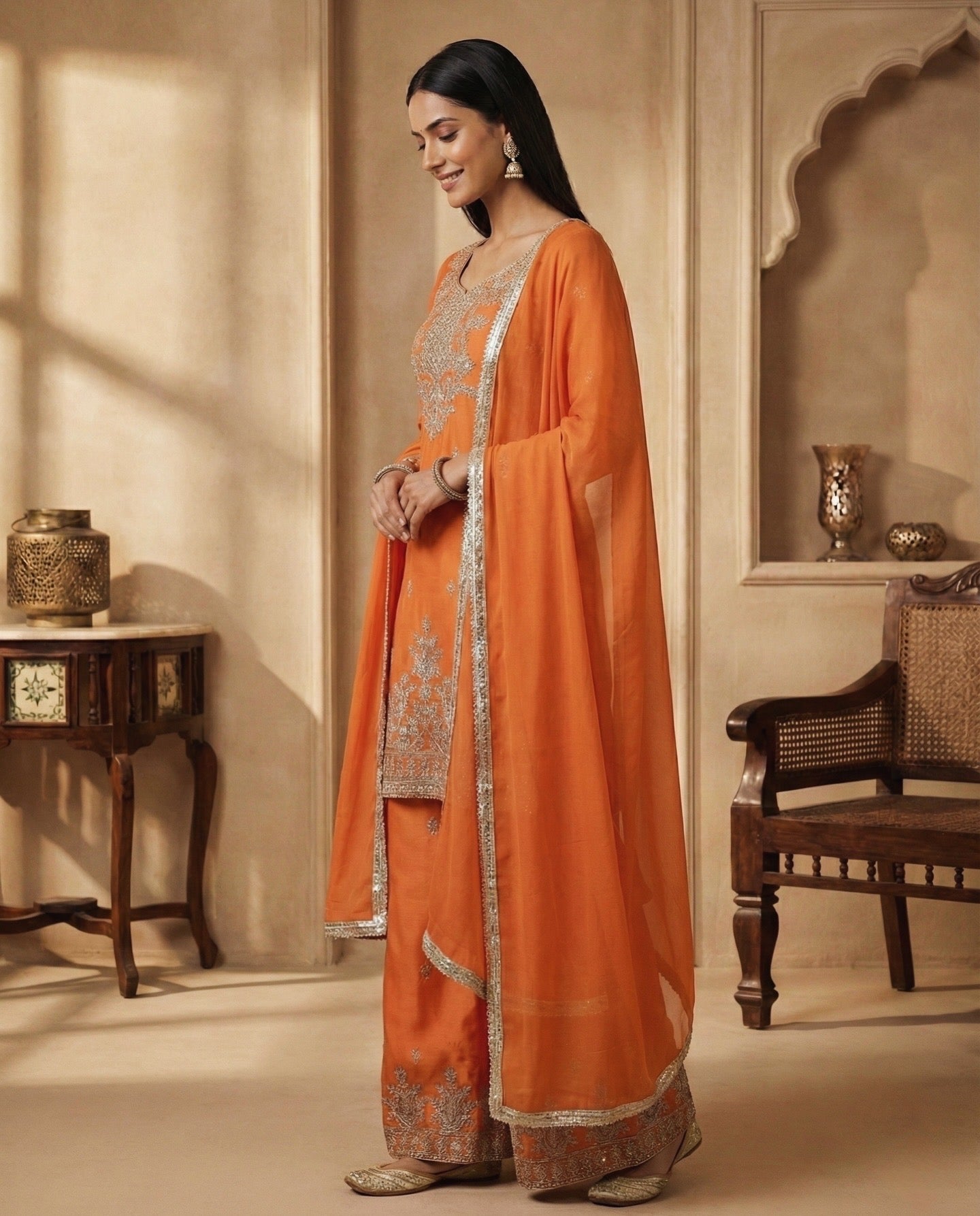 Aarzoo: Embroidered Kurta and Pant Set by Velltiska