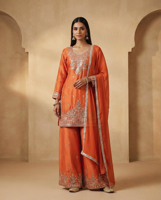 Aarzoo: Embroidered Kurta and Pant Set by Velltiska