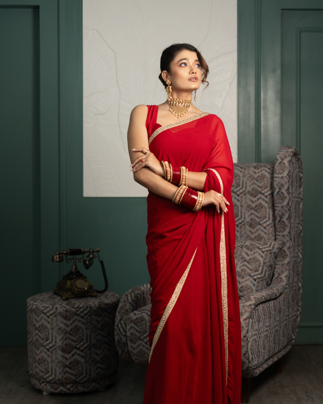 Velltiska Signature Red Saree With Unstitched Blouse