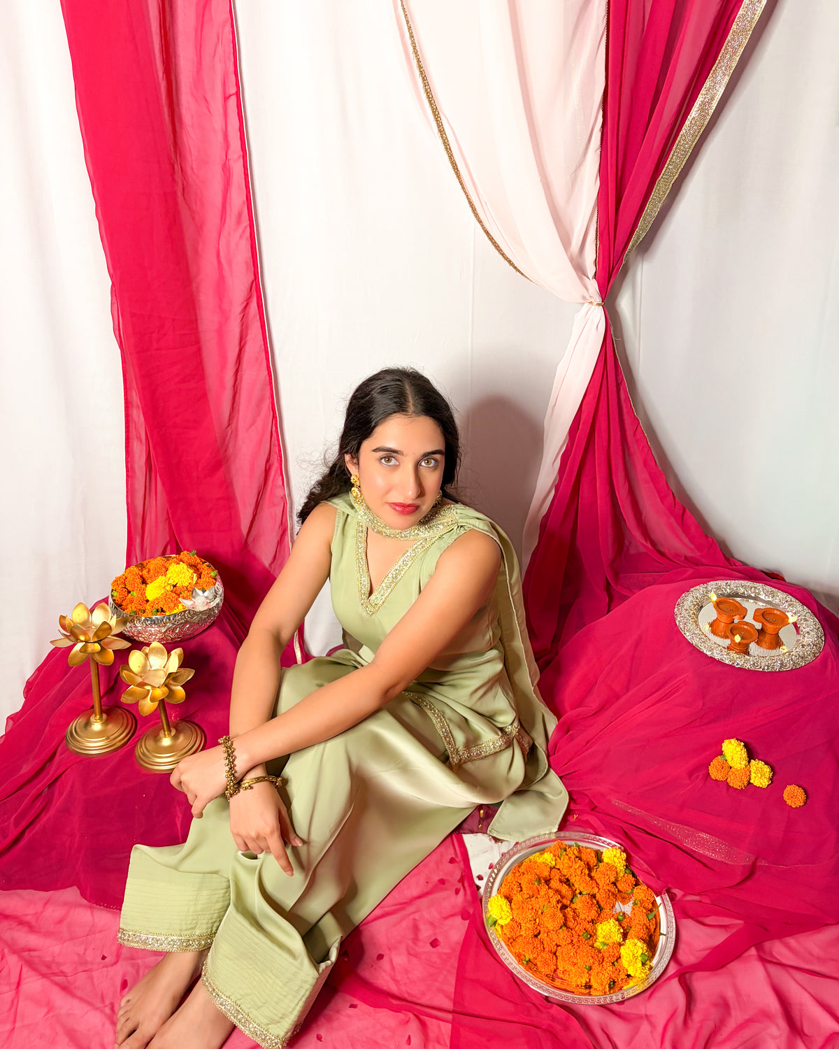 Bela: Pastel Green Farshi Salwar Coord Set by Velltiska