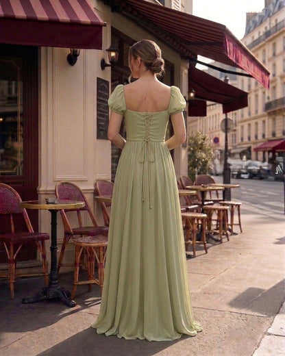 Matcha Pastel Green Gown by Velltiska with Scarf