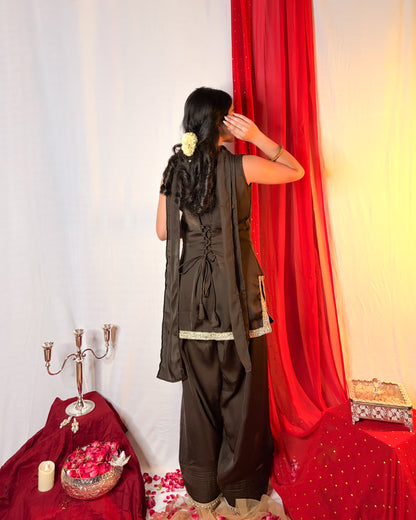 Madhubala: Mocha Brown Farshi Salwar Coord Set by Velltiska