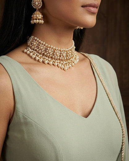 Naaz: Pastel Green Anarkali Kurta Set with Dupatta by Velltiska
