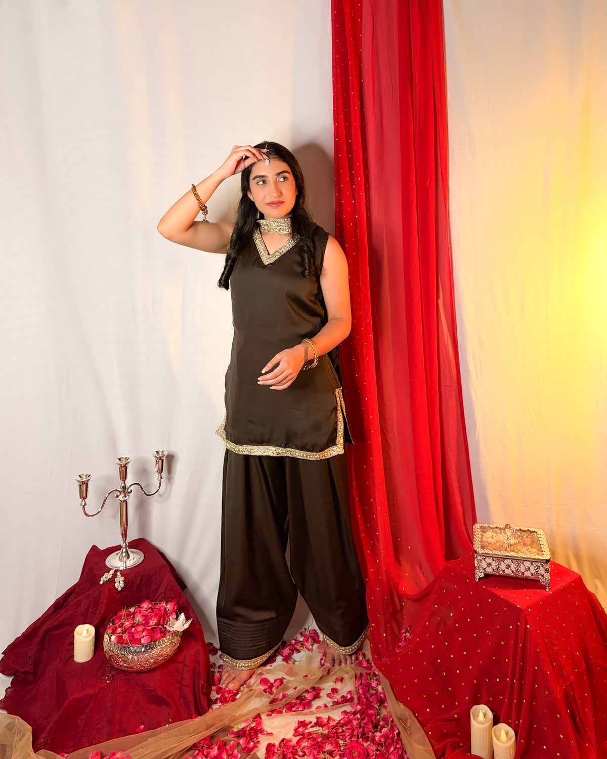 Madhubala: Mocha Brown Farshi Salwar Coord Set by Velltiska