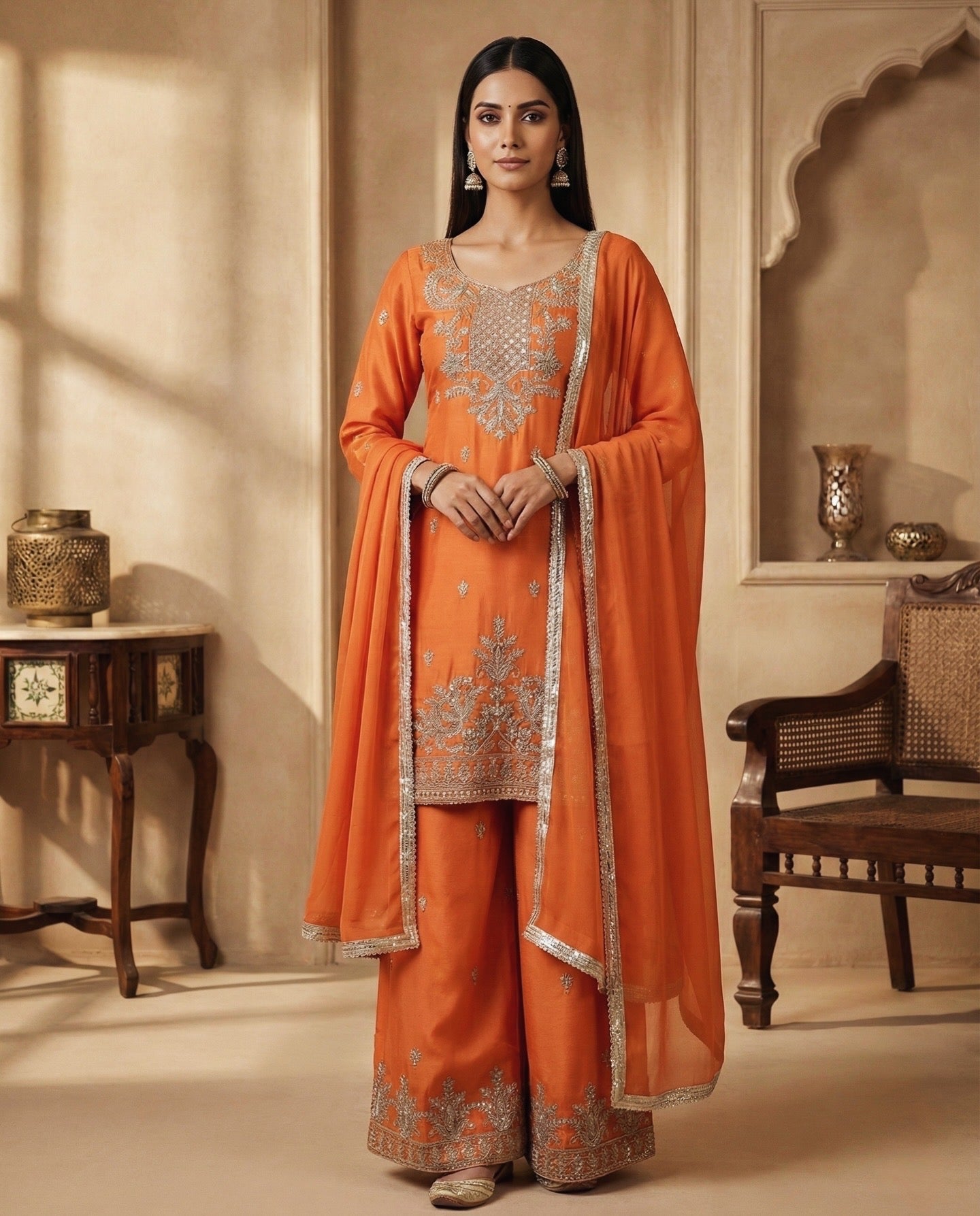 Aarzoo: Embroidered Kurta and Pant Set by Velltiska