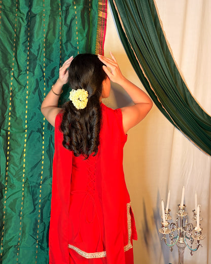 Padmini: Kumkum Red Farshi Salwar Coord Set by Velltiska