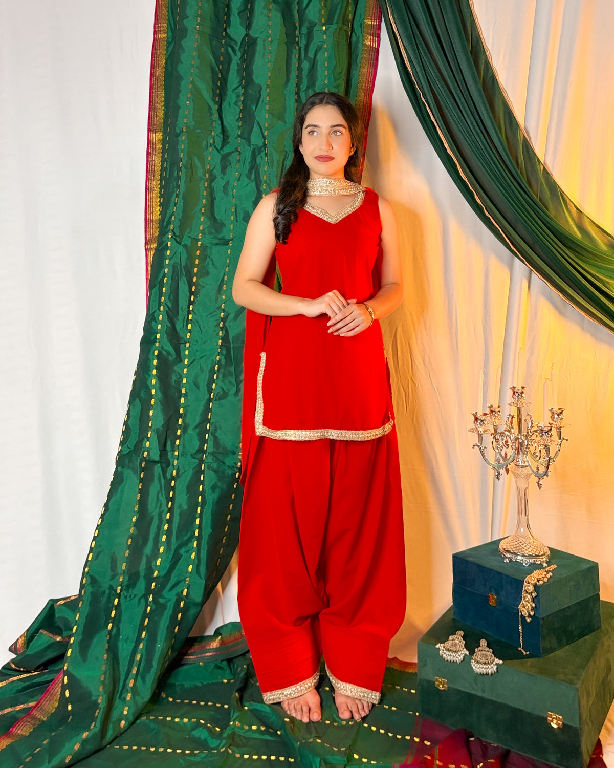 Padmini: Kumkum Red Farshi Salwar Coord Set by Velltiska
