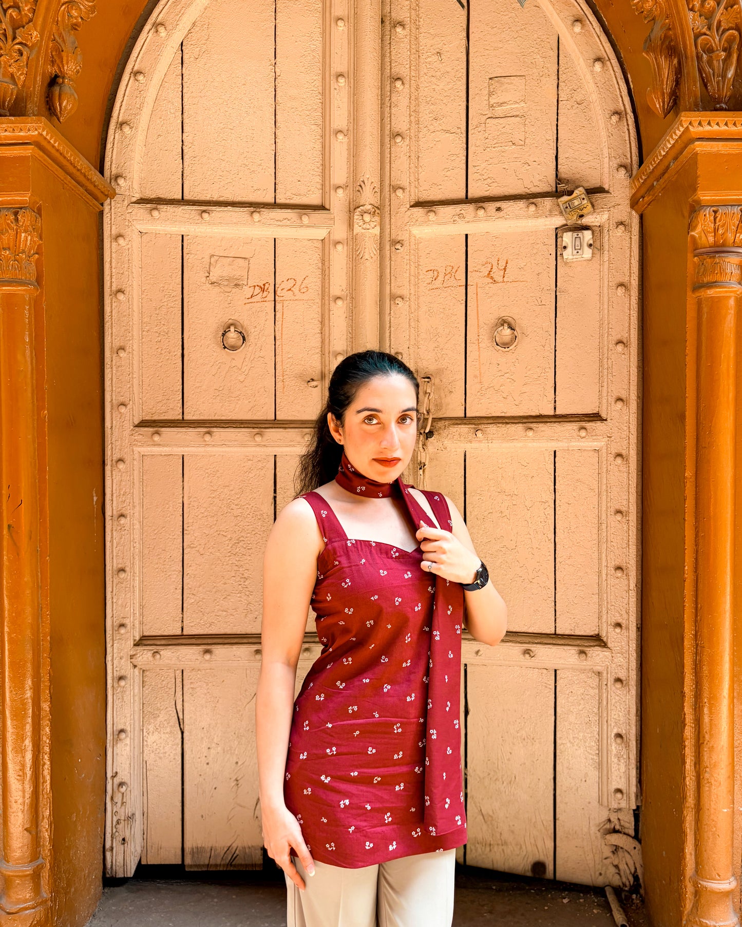 Cheryl Short Kurti with Corset Back and Scarf