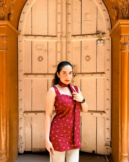 Cheryl Short Kurti with Corset Back and Scarf