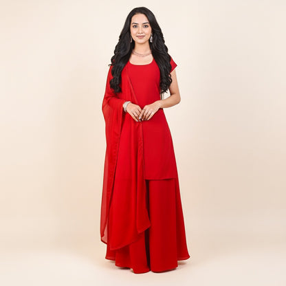 Velltiska Deep Red Sharara Suit With Dupatta