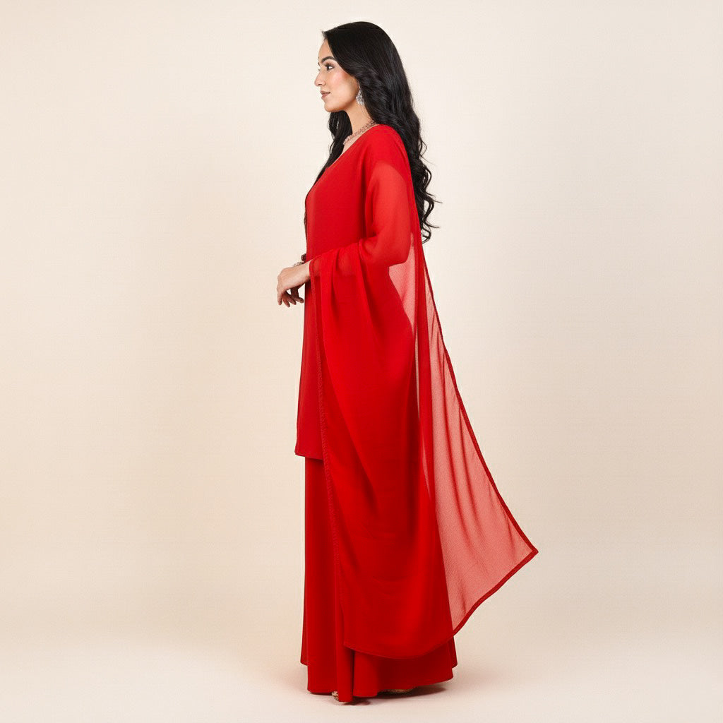 Velltiska Deep Red Sharara Suit With Dupatta