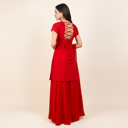 Velltiska Deep Red Sharara Suit With Dupatta