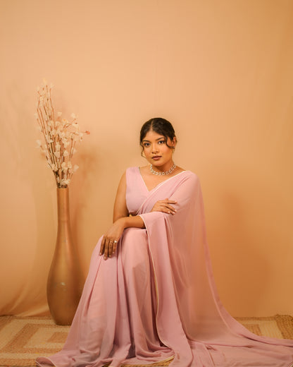 Nazakat: Pastel Pink Heavy Georgette Saree with White Piping