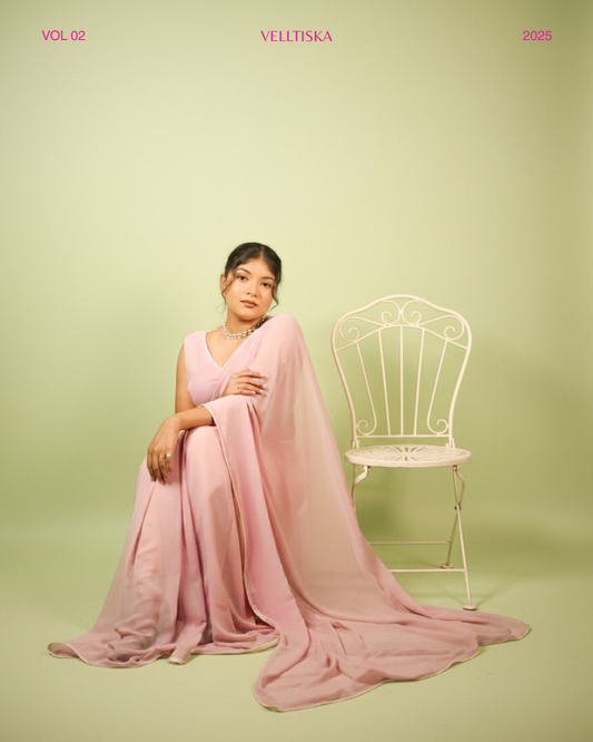 Nazakat: Pastel Pink Heavy Georgette Saree with White Piping