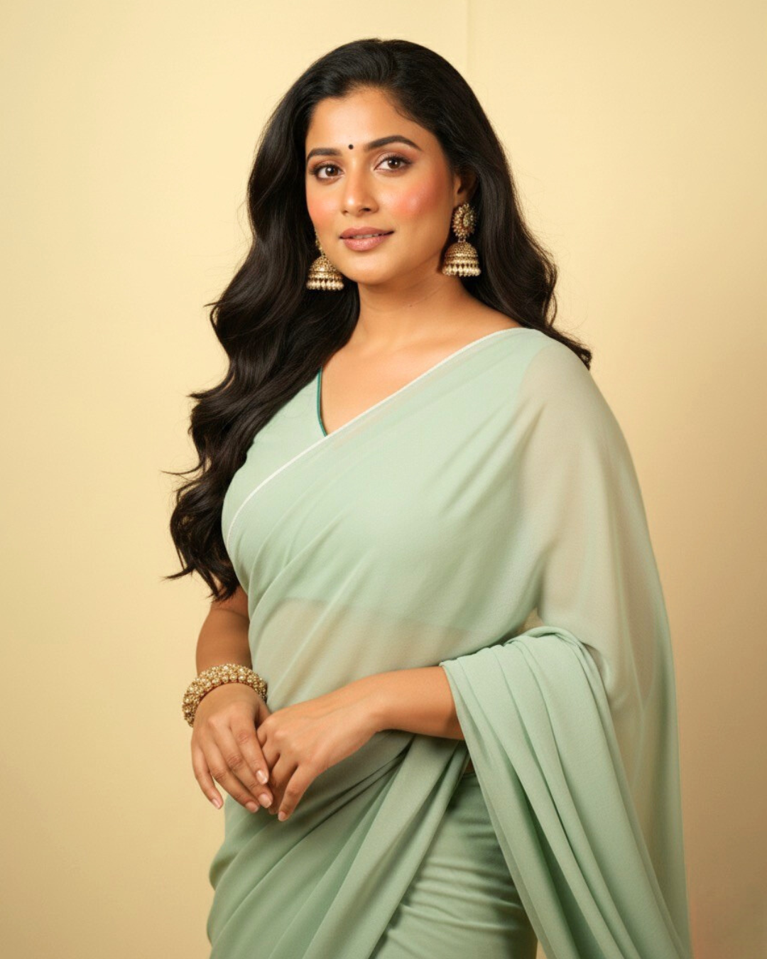 Mehek: Mint Green Heavy Georgette Saree with White Piping