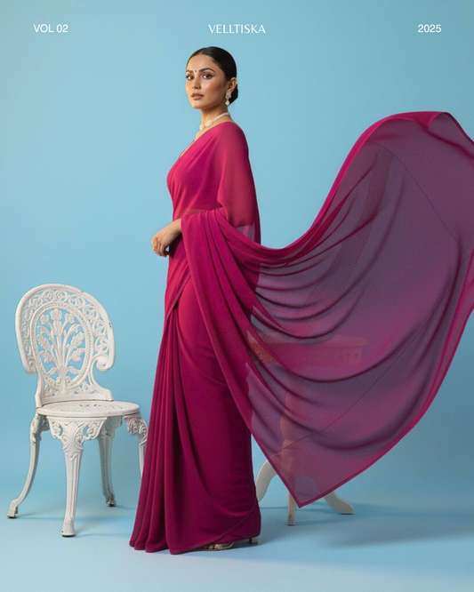 Dilruba: Magenta Heavy Georgette Saree with Piping