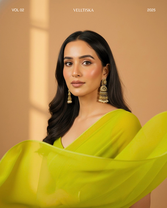 Heer: Neon Green Heavy Georgette Saree with White Piping