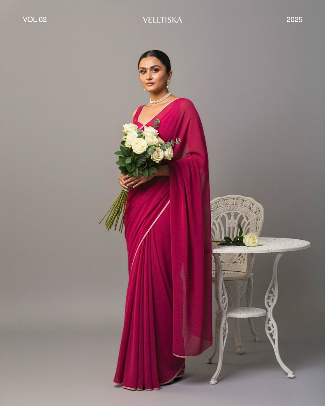 Dilruba: Magenta Heavy Georgette Saree with White Piping