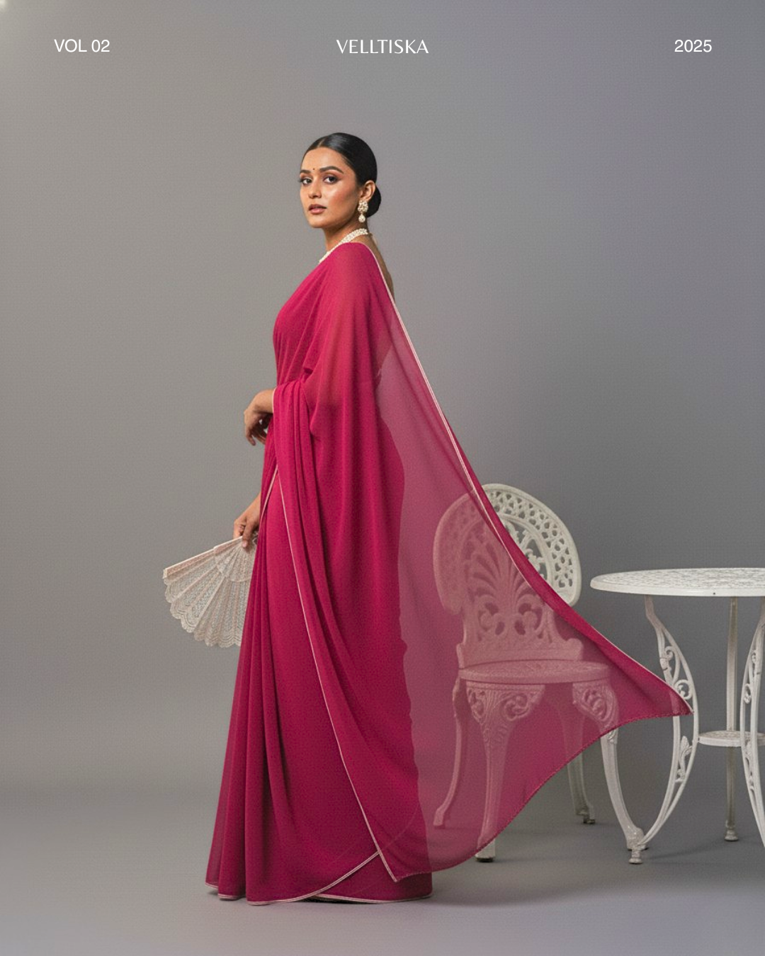 Dilruba: Magenta Heavy Georgette Saree with White Piping