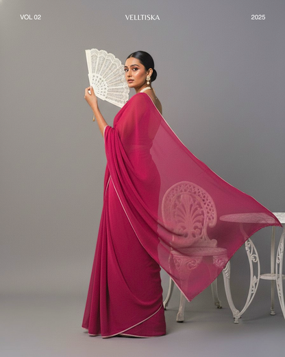 Dilruba: Magenta Heavy Georgette Saree with White Piping