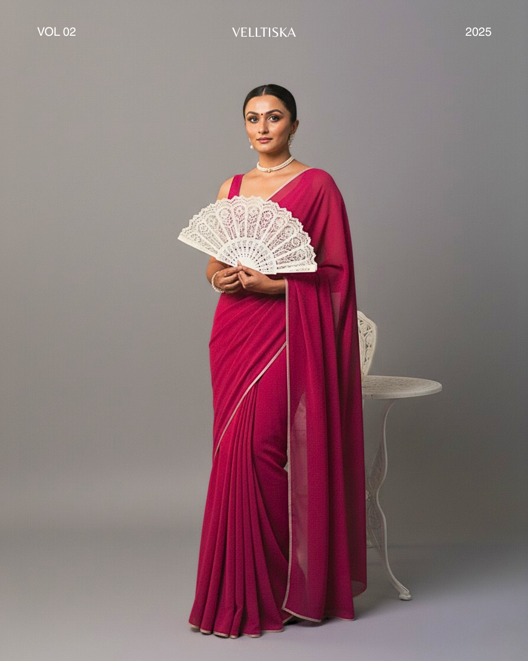 Dilruba: Magenta Heavy Georgette Saree with White Piping